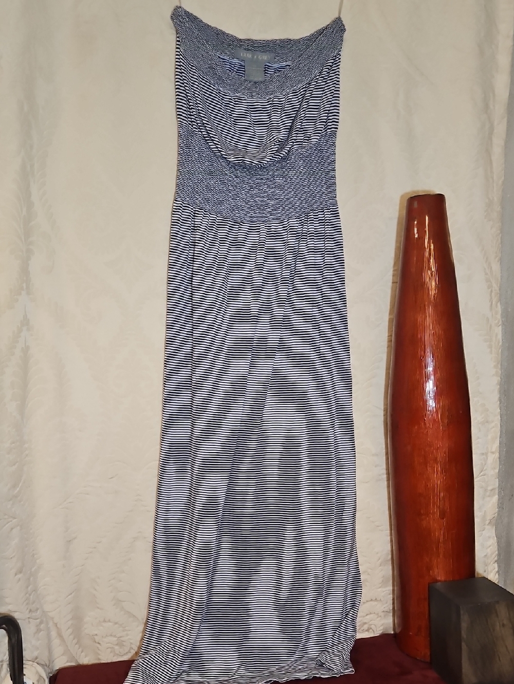 Striped Strapless Maxi Dress in Navy and White by